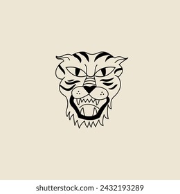 Vector line illustration tiger head. Cartoon animal character. Ideal for print