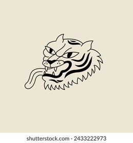 Vector line illustration tiger head. Cartoon animal character. Ideal for print
