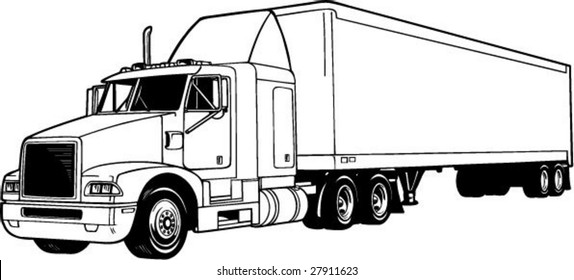 vector line illustration of a trailer truck