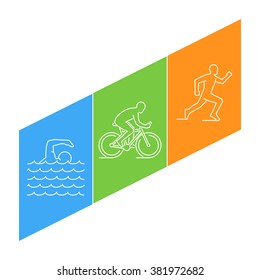 Triatlón de la ilustración de la línea del vector. Triatletas de figuras lineales.