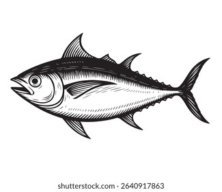 Vector line illustration of tuna fish