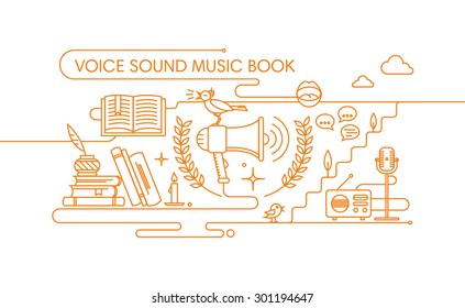 Vector line illustration for university, power of learning language.