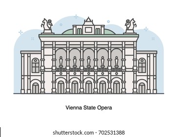 Vector line illustration of Vienna State Opera, Austria.