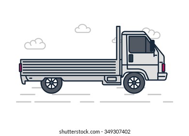 Vector Line Illustration of White Mini Truck icon, symbol
