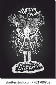 vector line illustration woman hand up creator sketch