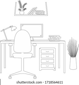 Trabajo de ilustración de línea de vectores en casa