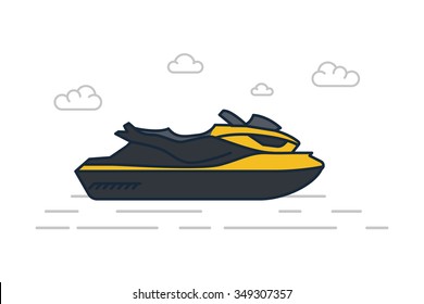 Vector Line Illustration of Yellow Jet Ski icon, symbol