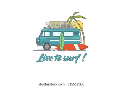 Vector line illustration-Live to surf!