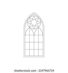 Vector line illustratration of gothic windows silhouette isolated on white background. Church stained-glass windows