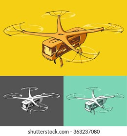 Vector line image of the drone public transportation