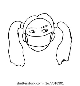 Vector line image of people wearing medical masks protecting themselves from the virus. Coronavirus covid-19 epidemic. Flash of influenza. Crowd of people.