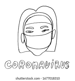 Vector line image of people wearing medical masks protecting themselves from the virus. Coronavirus covid-19 epidemic. Flash of influenza. Crowd of people.