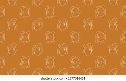 Vector line image of people wearing medical masks protecting themselves from the virus. Coronavirus covid-19 epidemic seamless pattern. Flash of influenza. Crowd of people.