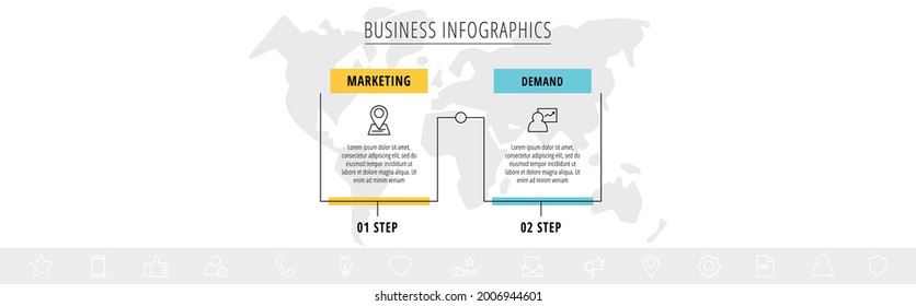 Vector line infographic template label for two colorful rectangle labels. Business concept with 2 elements and icons. Modern blank space for chart, content, step for step, timeline, diagram, web