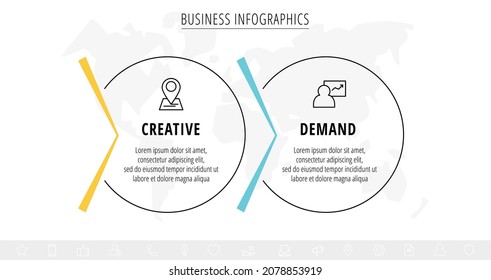 Vector line infographics template for two colorful arrows and circles