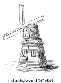 Vector line ink sketch of the windmill