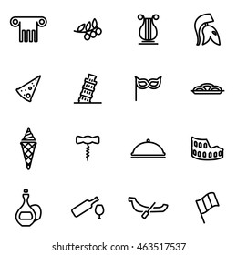 Vector line italian icon set on white background