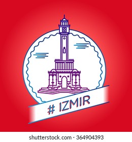 vector line izmir clock tower badge