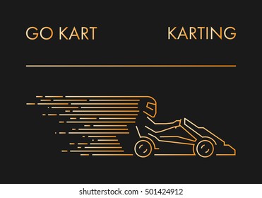Vector line karting logo and icon. Linear go kart symbol and label.