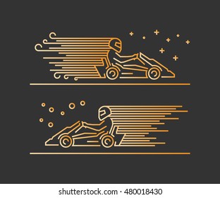Vector line karting symbol. Linear sport logo for go kart.