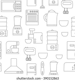 Vector line kitchen appliances background. 