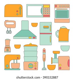 Vector line kitchen appliances icon. 