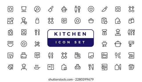 Vector line kitchen and cooking icons set. Kitchen and Cooking Icon
