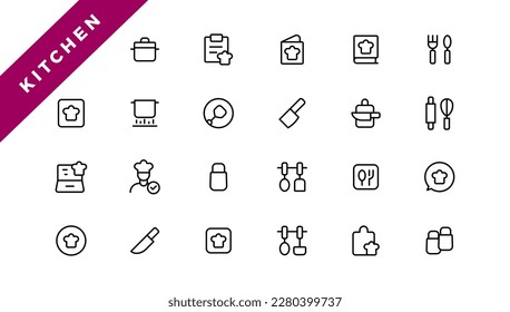 Cocina de línea de vectores e iconos de cocina. Icono de cocina y cocina

