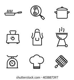 Vector line kitchen and cooking icons set