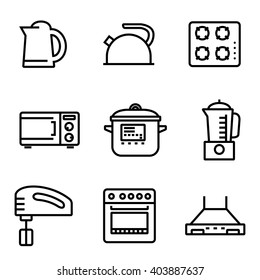 Conjunto de iconos de cocina y cocina en línea de vectores