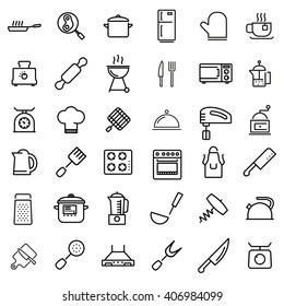 Vector line kitchen and cooking icons set.