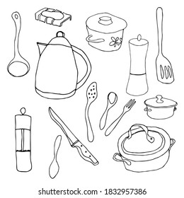 vector line kitchen utensils sketch