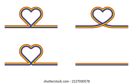 Vector line of lgbt flag. Decorative hearts