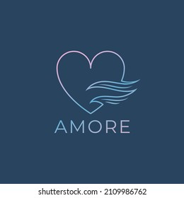 Vector line logo amore. Design element, heart and waves.