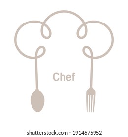 Vector line logo, chef symbol. Chef's hat finished with a spoon and fork. Isolated on white background.