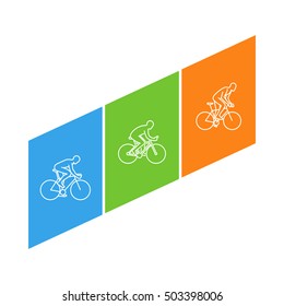 Vector line logo for cycling and outline figure cyclist.