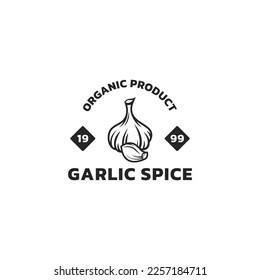 Vector line logo garlic spice, Garlic logo vector design vintage style, isolated garlic on white background