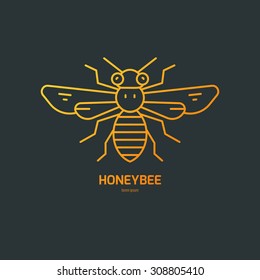 Vector line logo with honeybee. Perfect brand symbol for natural company, bio product. Easy to use.
