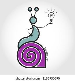 Vector line logo snail sits on his shell.