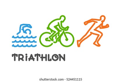 Vector Line Logo Triathlon Figures Triathletes Stock Vector (Royalty ...