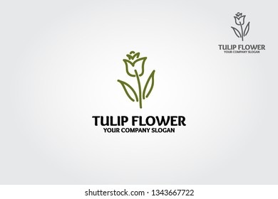 Vector line logo Tulip flowers and leaves. Clean and professional logo suitable for any business or personal identity related to nature, flora, wellness  beauty industry, flower shops and gardening.