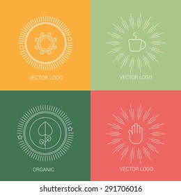 Vector line logos and icons. Line design elements for invitations and greeting cards. Vector emblems and badges. Abstract hipster logo templates.