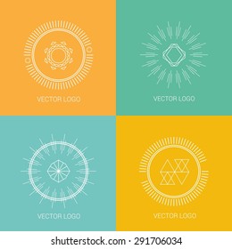 Vector line logos and icons. Line design elements for invitations and greeting cards. Vector emblems and badges. Abstract hipster logo templates
