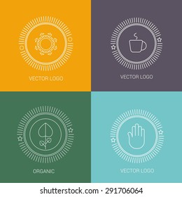 Vector line logos and icons. Line design elements for invitations and greeting cards. Vector emblems and badges. Abstract hipster logo templates.