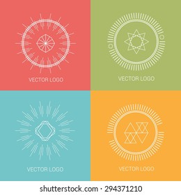 Vector line logos and icons. Line design elements for invitations and greeting cards. Vector emblems and badges. Abstract hipster logo templates