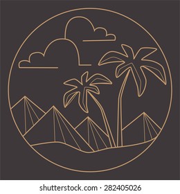 Vector line logos, palms, pyramids. Flat design. Retro elements