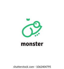 Vector line logotype of green frog and fly. Minimalist frog logo for company or project.