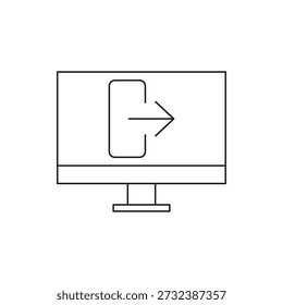 Vector line logout symbol on computer monitor
