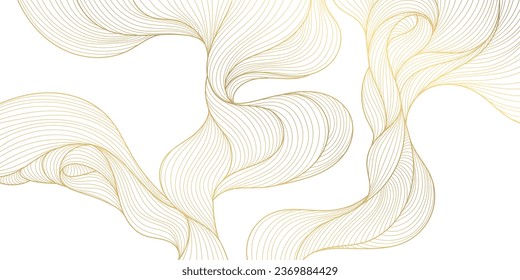 Vector line luxury golden waves, abstract background, elegant pattern. Line design for interior design, textile, texture, poster, package, wrappers, gifts. Japanese style 