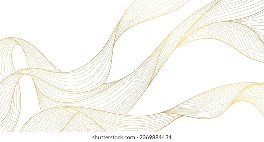 Luxus-goldene Wellen, abstrakter Hintergrund, elegantes Muster. Liniendesign für Innenausstattung, Textilien, Textur, Plakat, Paket, Wrapper, Geschenke. japanischer Stil 